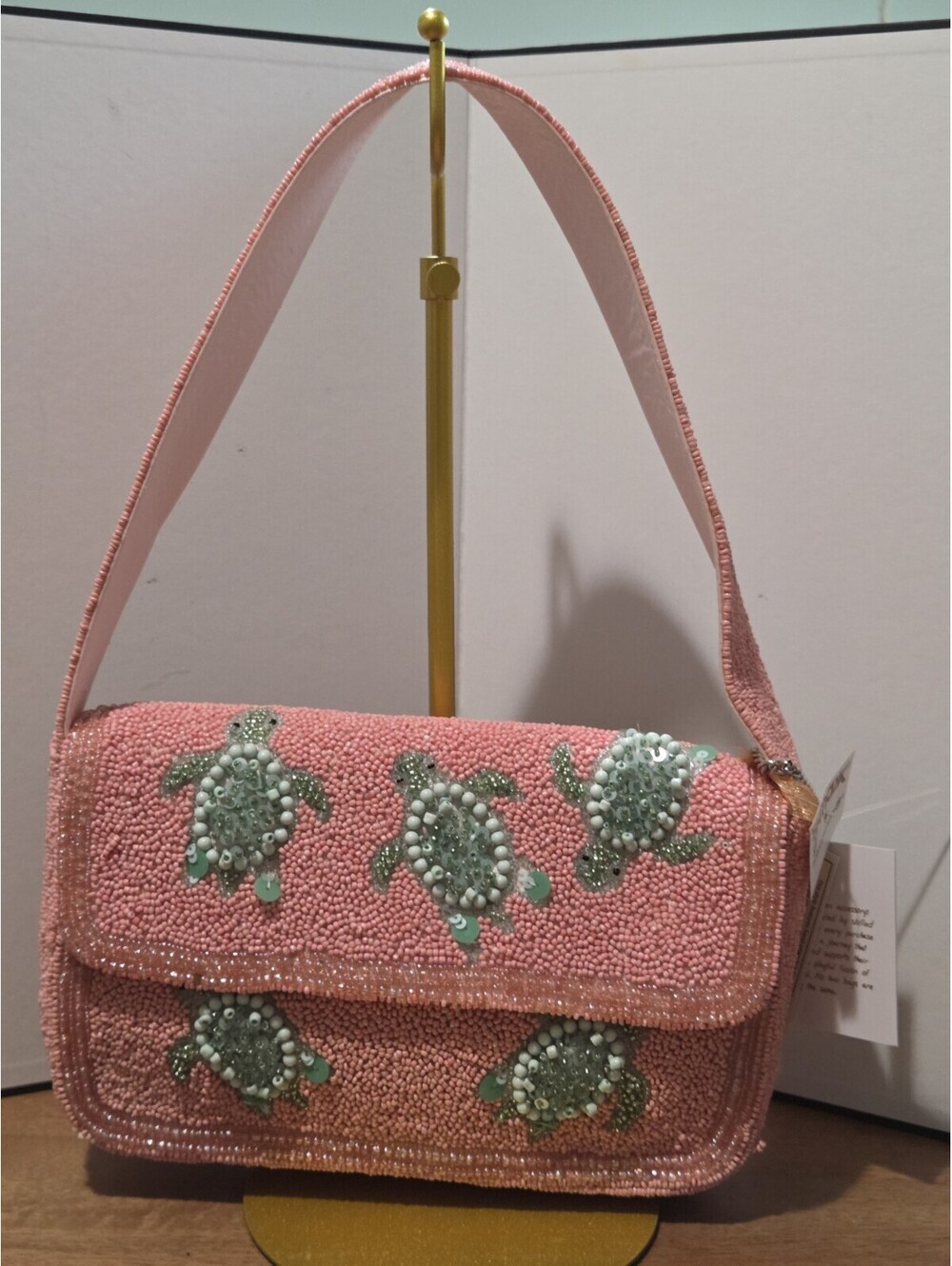 Viral Pink Beaded Sea Turtle Shoulder Bag Hand Beaded Turtle Charm